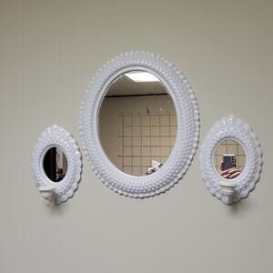 Vintage Mirror & Sconces Hobnail White Burwood Homco